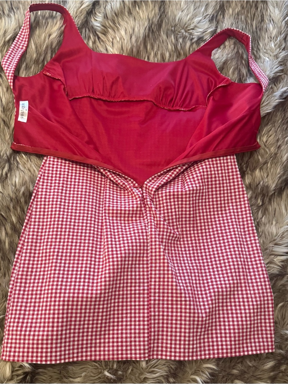 Vestique Red Gingham & Solid Red Sleeveless Dress - Picture 2 of 6